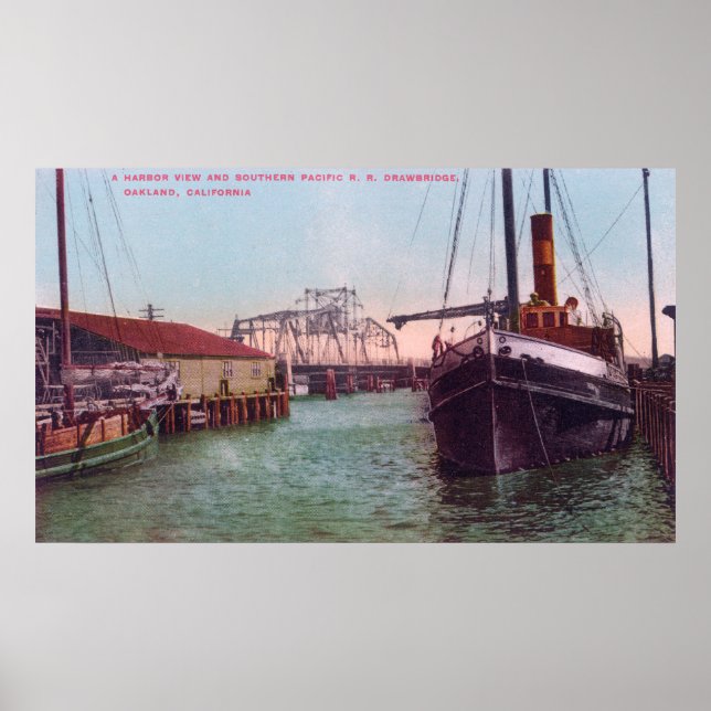 Hafenansicht von SP RR DrawbridgeOakland, CA Poster (Vorne)