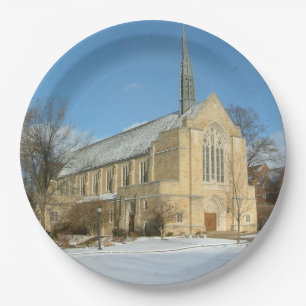 Hafenkapelle im Winter an der Grove City Uni Pappteller