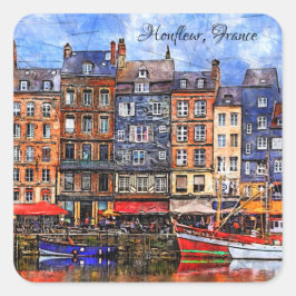 Hafenpromenade von Honfleur in Normandie, Frankrei Quadratischer Aufkleber