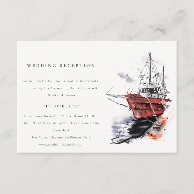 Hafenschiff Sailboat Hochzeitsempfang Begleitkarte (Vorderseite)