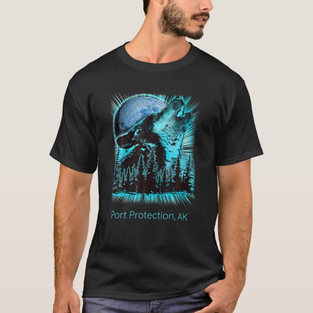 Hafenschutz Alaska Howling Wolf Moon Forest Na T-Shirt (Vorderseite)
