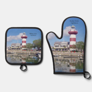 Hafenstadt Leuchtturm Ofenhandschuh & Topflappen-Set