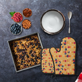 Hafer, Früchte und Nüsse, Gold Ofenhandschuh & Topflappen-Set