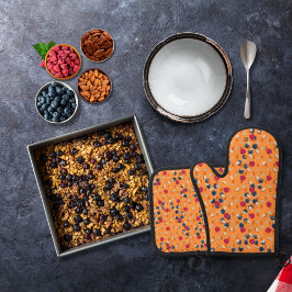 Hafer, Früchte und Nüsse, orange Ofenhandschuh & Topflappen-Set