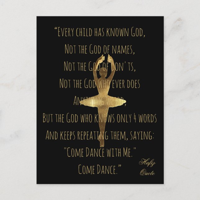 Hafiz Zitat über Tanz Golden Ballet Tänzer Postkarte (Vorderseite)
