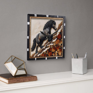 Haflinger Climb: Kunsthandwerk aus Holz Quadratische Wanduhr