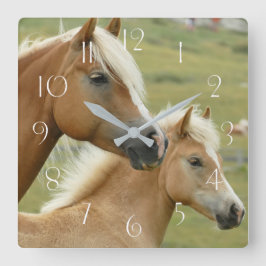 Haflinger horse and foal quadratische wanduhr