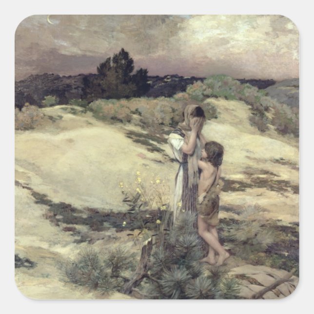 Hagar und Ishmael Quadratischer Aufkleber (Vorderseite)