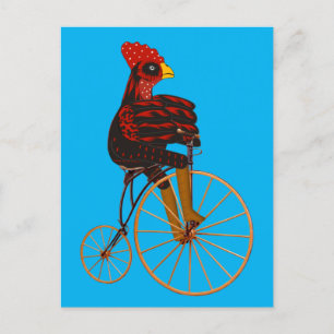 Hahn auf einem alten Fahrrad reitend  Postkarte