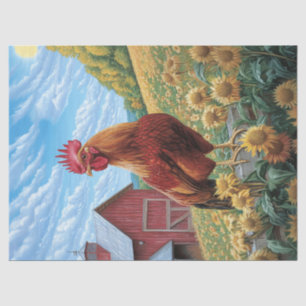 Hahn auf einer Sonnenblumenfarm-Malerei Découpage Seidenpapier