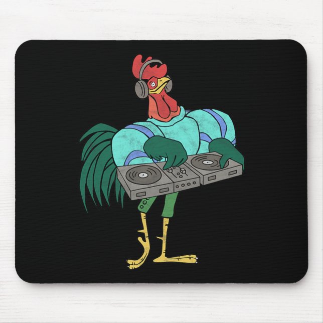Hahn-Cartoon-DJ mit Turntables in Not  Mousepad (Vorne)