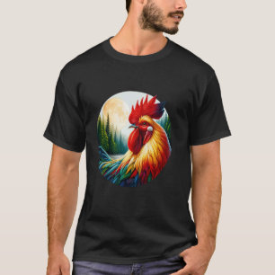 Hahn Doppelbelichtung Surrealer Wald Nat T-Shirt