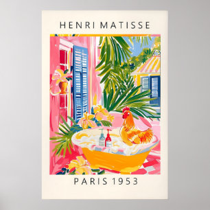 Hahn in Badewanne Kunst Druck Rosa Landhausstil Poster
