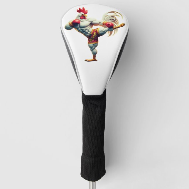 Hahn in Kampfsportpose aus Leder  Golf Headcover (Vorderseite)