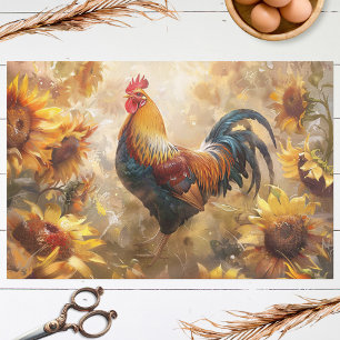 Hahn mit Sonnenblumen Ölmalerei Decoupage Seidenpapier