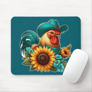 Hahn mit Türkishahnmütze und Sonnenblumen Mousepad