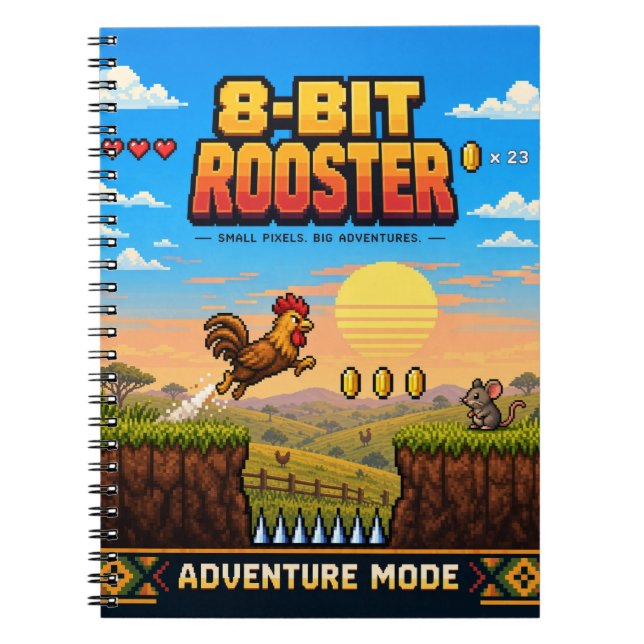 Hahn, Retro-8-Bit-Pixelkunst Notizblock (Vorderseite)