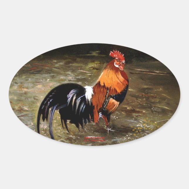 Hahn/Rooster/Gallisch Ovaler Aufkleber (Vorderseite)