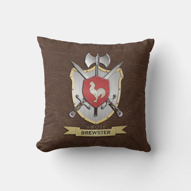 Hahn Sigil Kampf-Wappen Brown Kissen (Vorderseite)