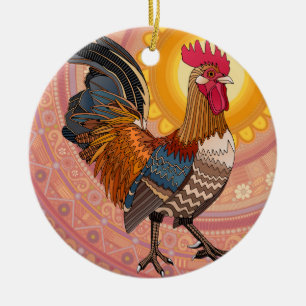 Hahn-Sonnenaufgang Keramik Ornament