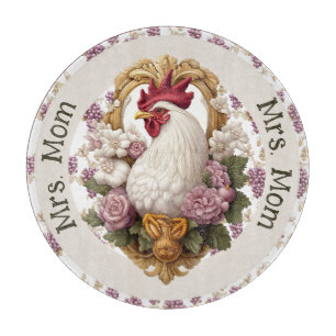 Hahn & Trauben Heraldik-Wappen in bordeauxrot, Schneidebrett