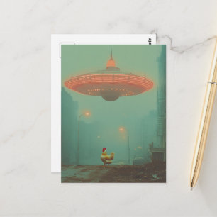 Hahn und ein UFO Postkarte