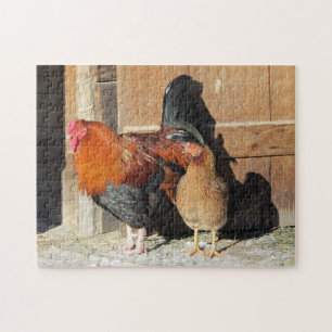 Hahn-und-Henne-Hühnerfarm-Szene-Puzzle