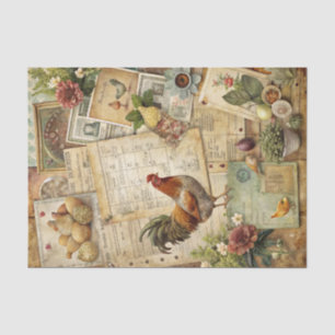 Hahn und Henne Vintage illustrierte Decoupage Seidenpapier