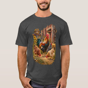 Hahn und Hühner auf einer rustikalen Farm im Stall T-Shirt