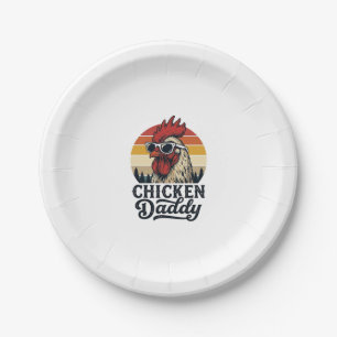 Hähnchen-Daddy-Hahn Vintage-Sonnenuntergang-Vektor Pappteller
