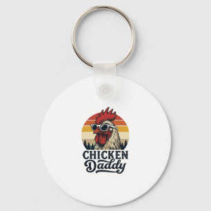 Hähnchen-Daddy-Hahn Vintage-Sonnenuntergang-Vektor Schlüsselanhänger