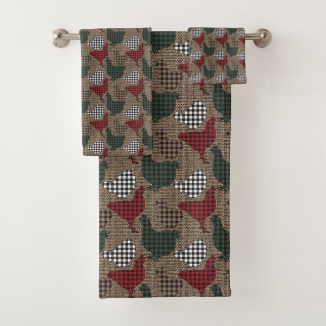 Hähnchen Kariert Burlap Rustikaler Bauernhof Badhandtuch Set (Insitu)