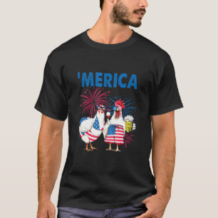 Hähnchen Merica Amerikanische Flagge Huhn Bier 4. T-Shirt