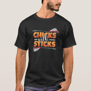 Hähnchen mit Sticks Funny Lacrosse Sport Weiblich T-Shirt