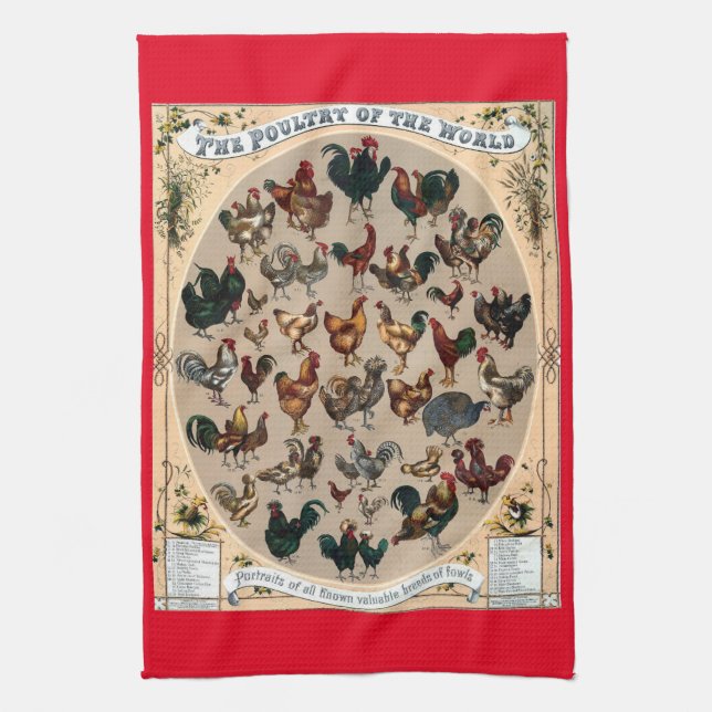Hähnchen und Hähnchen, Vintag, Hühner und Hähnchen Geschirrtuch (Vertikal)