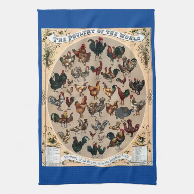 Hähnchen und Hähnchen, Vintag, Hühner und Hähnchen Geschirrtuch (Vertikal)