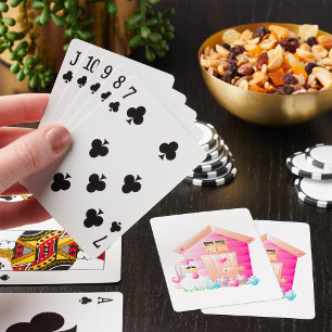 Hähnchen und Pink Hen House mit Blume Spielkarten