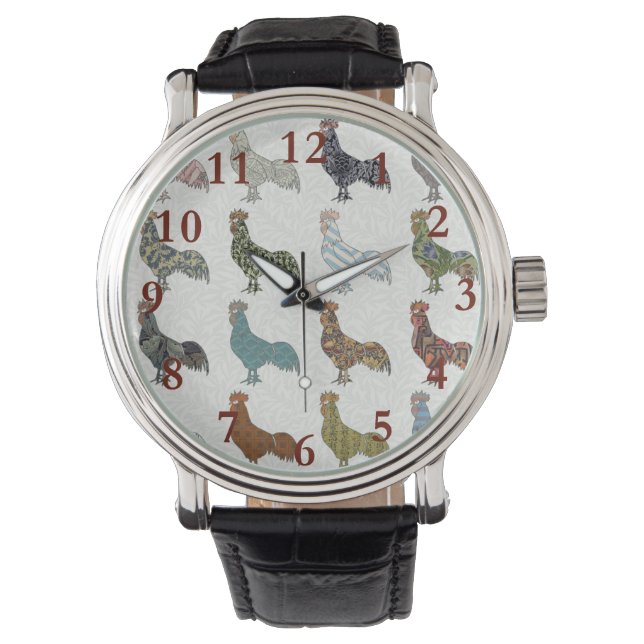 Hähnchenbauernhof mit farbigen Mustern Armbanduhr (Vorderseite)