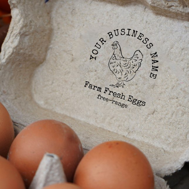 Hähnchenfarm Frische Eier Briefmarke Gummistempel (Rustic farm fresh egg carton stamp with your custom business name)