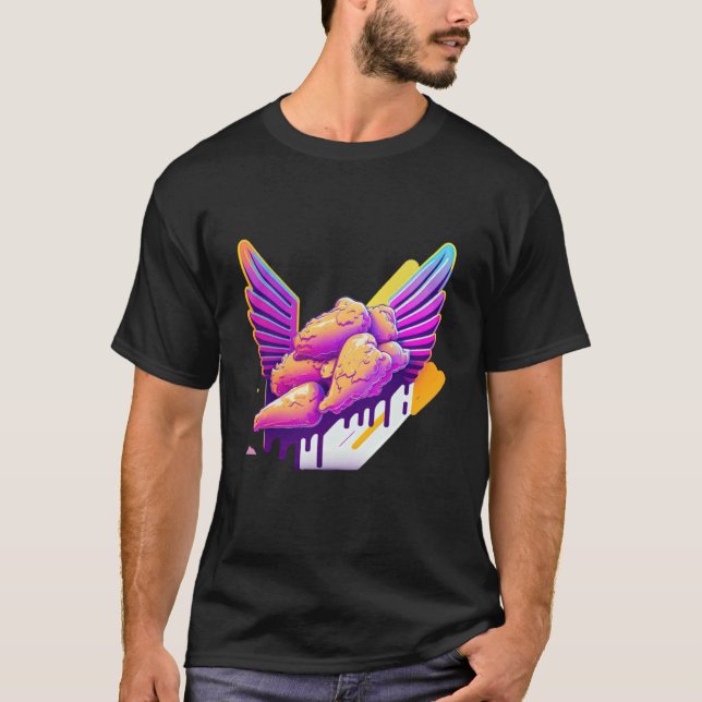 Hähnchenflügel Synthwave 80er Retrowave-Ästhetik T-Shirt (Vorderseite)