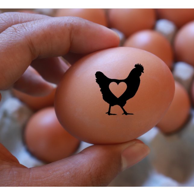 Hähnchenherz Schwarz-Weiß-Illustration der Moderne Gummistempel (chicken with love illustration rubber stamp)