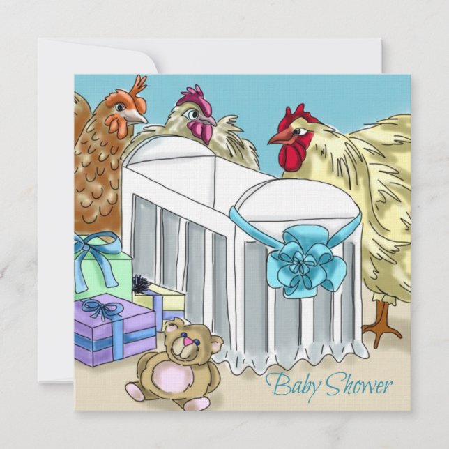 Hähnchenmotive Babydusche Einladung. Einladung (Vorderseite)