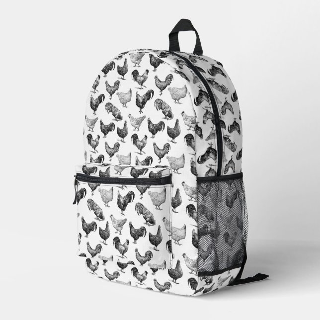 Hähnchenmuster im Retro-Landhaus Bedruckter Rucksack (Rückseitige Ecke Rechts)