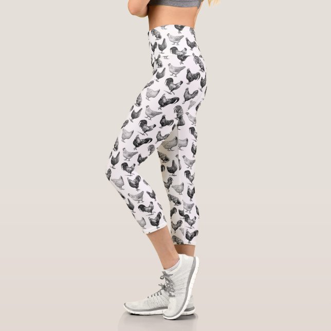 Hähnchenmuster im Retro-Landhaus Capri Leggings (Links)