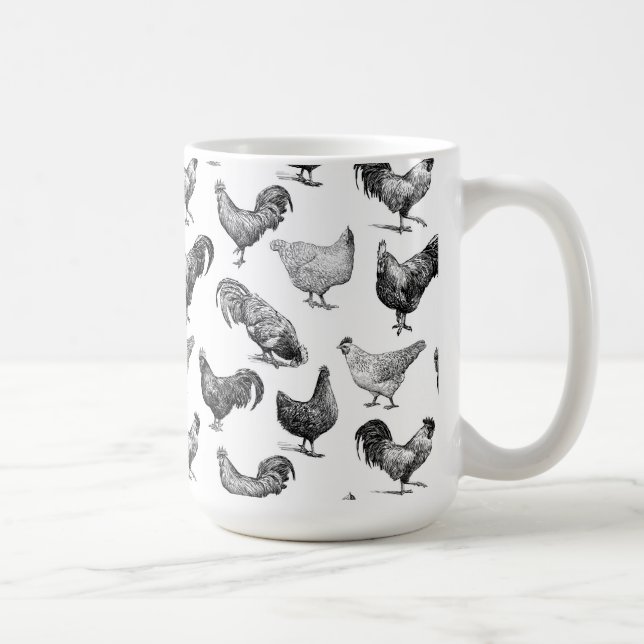 Hähnchenmuster im Retro-Landhaus Kaffeetasse (Rechts)