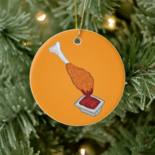 Hähnchenschlegel in Ketchup getaucht Keramik Ornament