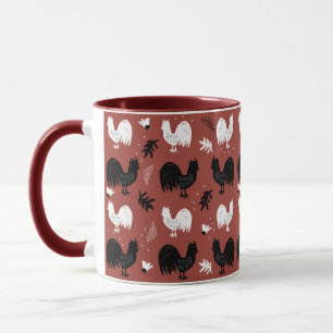 Hähne handgezeichnetes florales Farmmuster Tasse