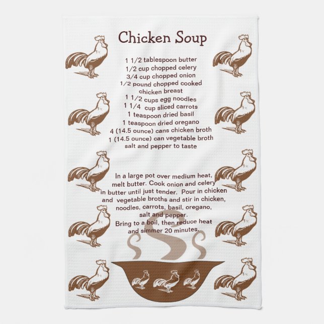 Hähne und Suppenschüssel-Hühnersuppe-Rezept Küchentuch (Vertikal)
