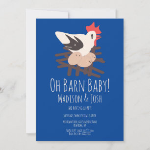 Hahnenstall-Tiere Bauernhof Baby Shower Kunst Blau Einladung