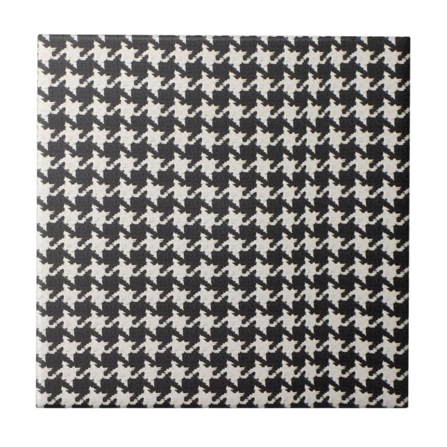 Hahnentritt Schwarz Weiß Muster Fliese (Vorderseite)